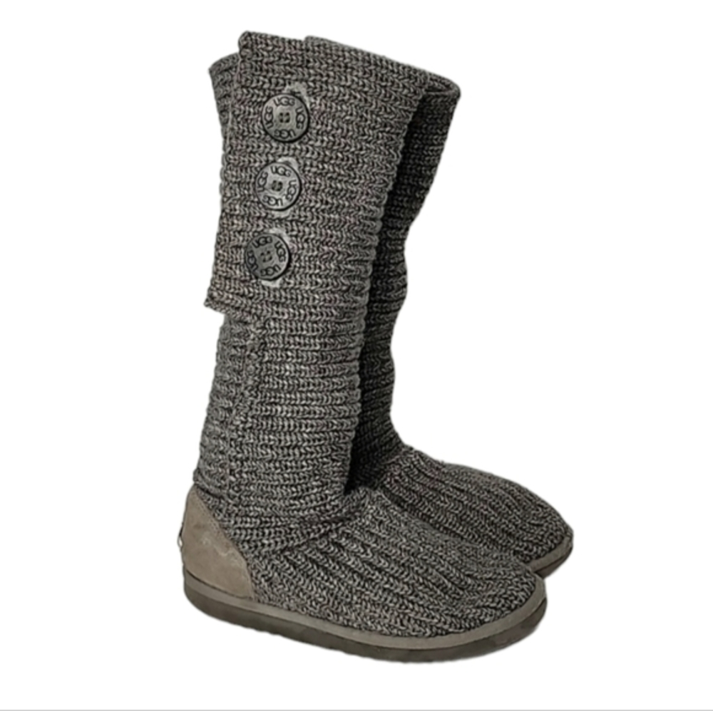 UGG AUSTRALIA WOMEN'S SIZE 6 Grey CLASSIC CARDY KNIT TALL SWEATER BOOTS
